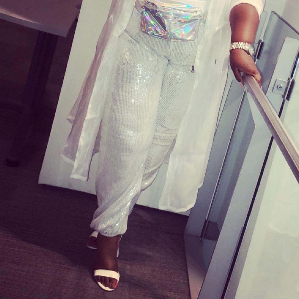 Sequined White Jogger Pant!
